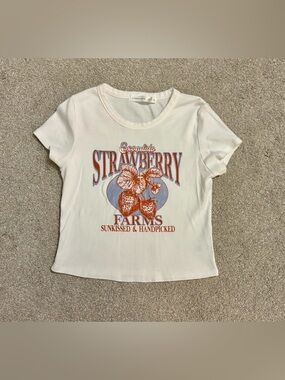 Altar'd State White 'Strawberry Farms' Cropped Graphic Tee Size Large